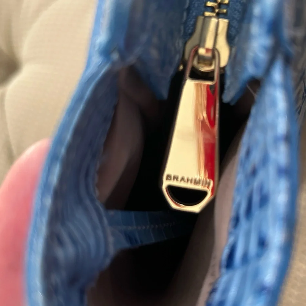 Brahmin Croc Embossed Tote Bag Blue  with Gold Hardware - Picture 9 of 13